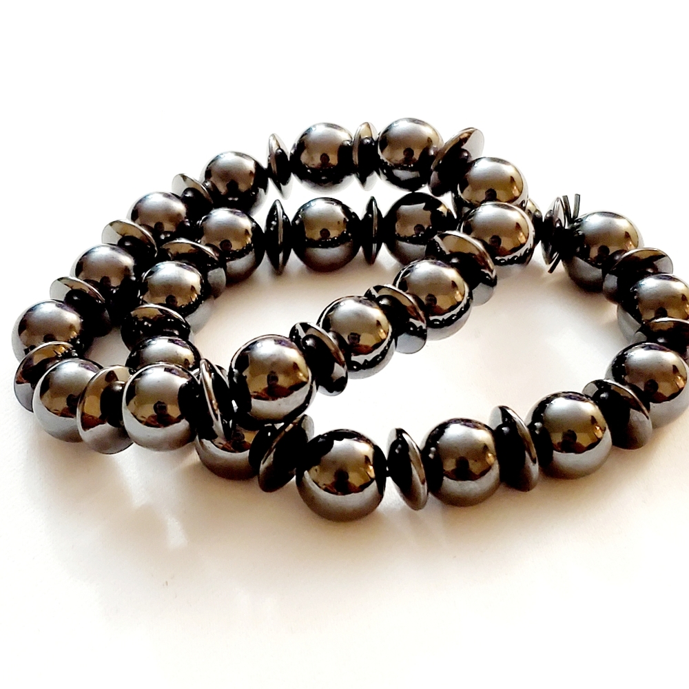 Pewter Dark‎ Silver Magnetic Metal Bracelet Set - 2 Stretchy Bracelets Un…